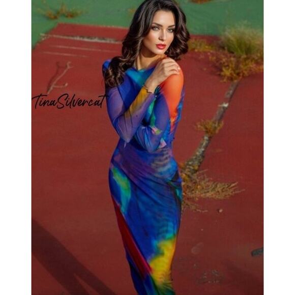 Zara Rainbow Mesh Lace-Up Back Cropped Sheer Top Women’s Size M - Picture 7 of 8